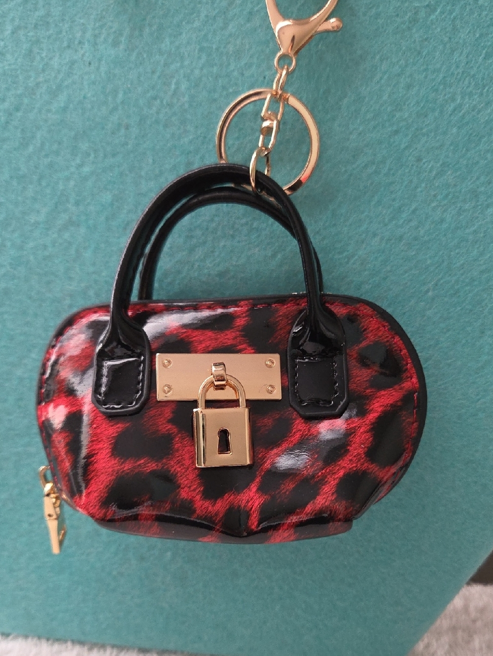Red Leopard Patent Mini Purse Keychain -
